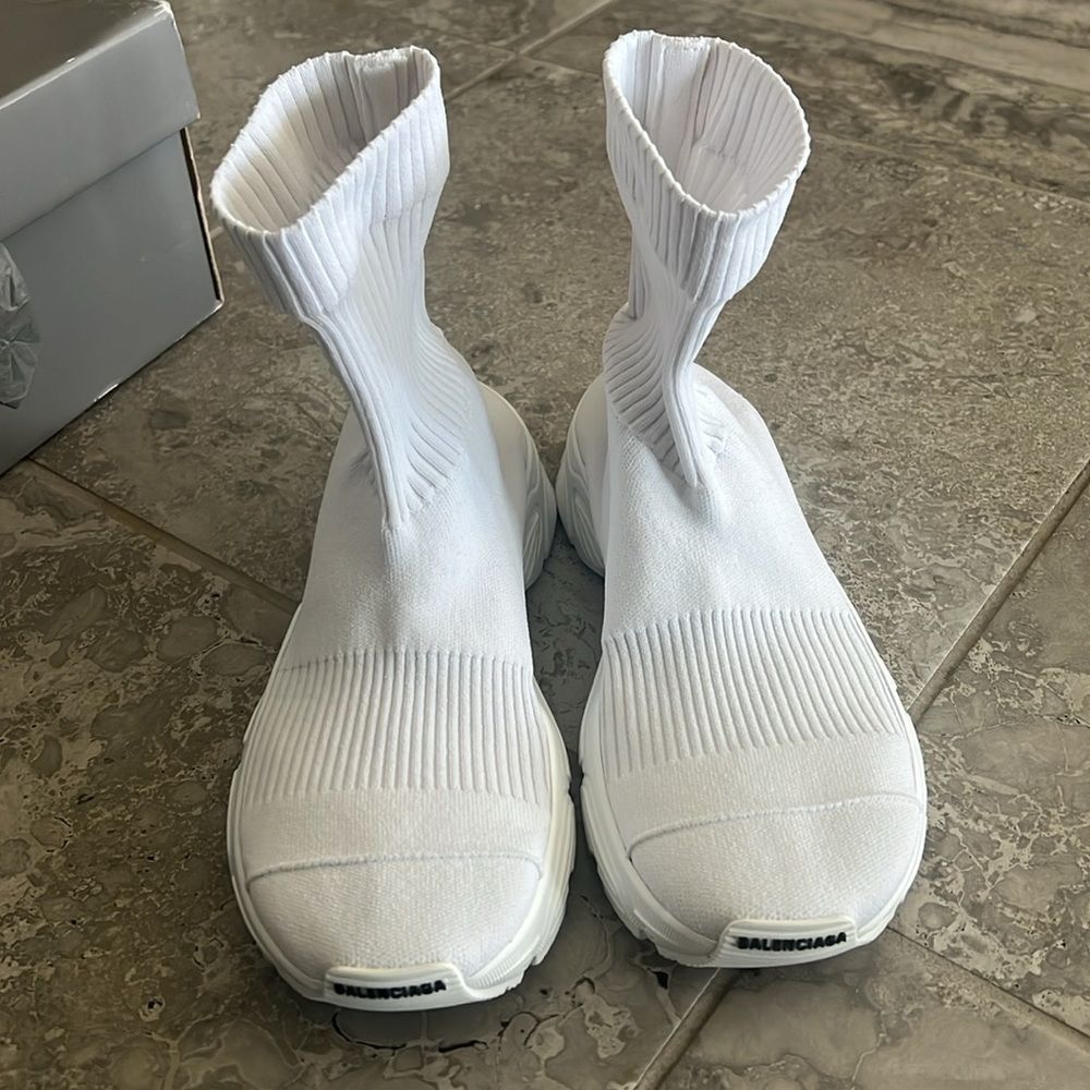 Balenciaga Speed 3.0 Knit High Top Sock Sneakers in White, New, Size 40 - Picture 8 of 16